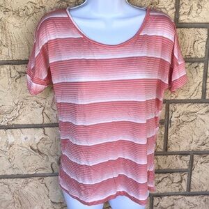 Peach Stripped Sheer Top lace Back Size Large